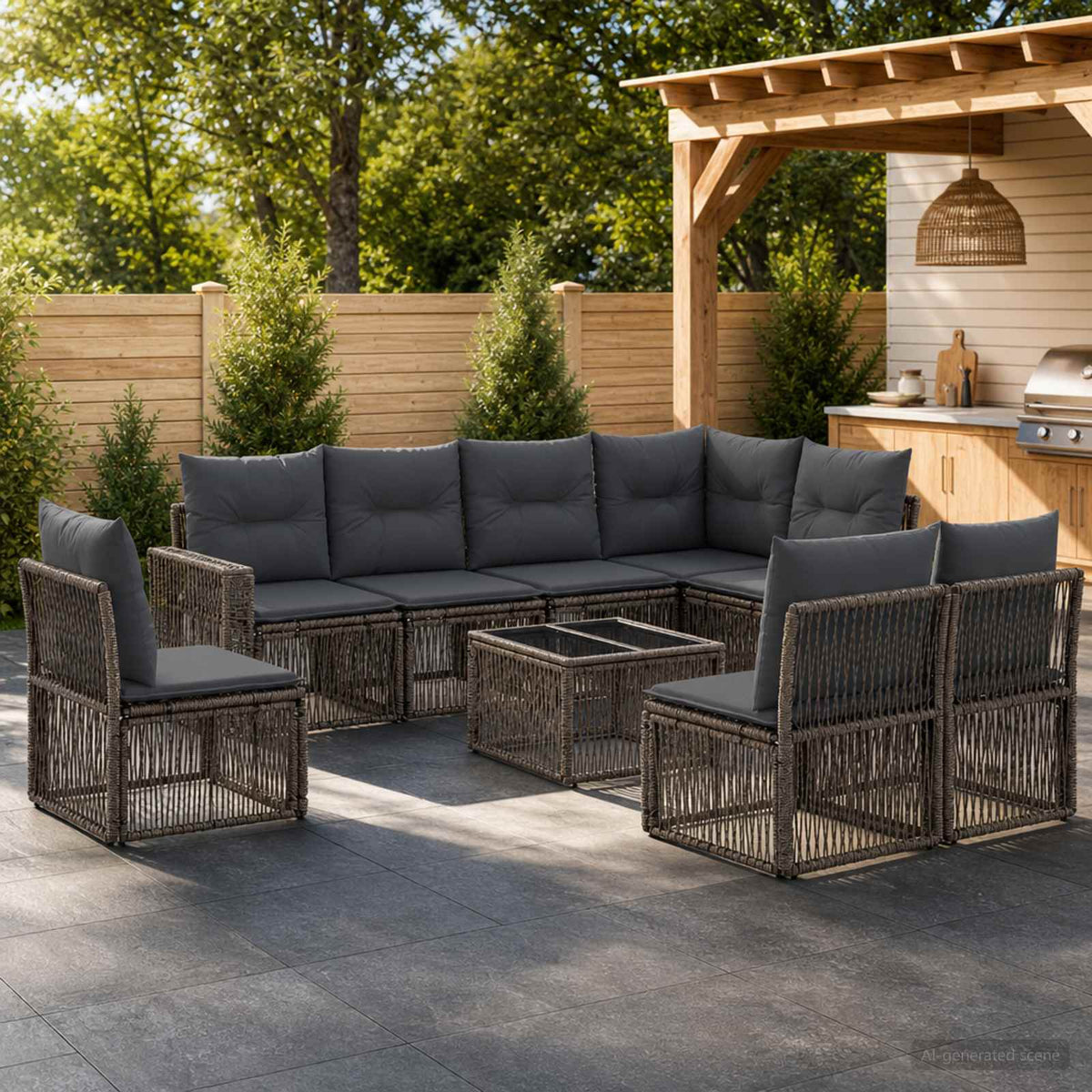 Tuinbankenset 9 pcs Grijs en Donkergrijs poly rattan is nu te koop bij PeponiXL, paradijselijk wonen!