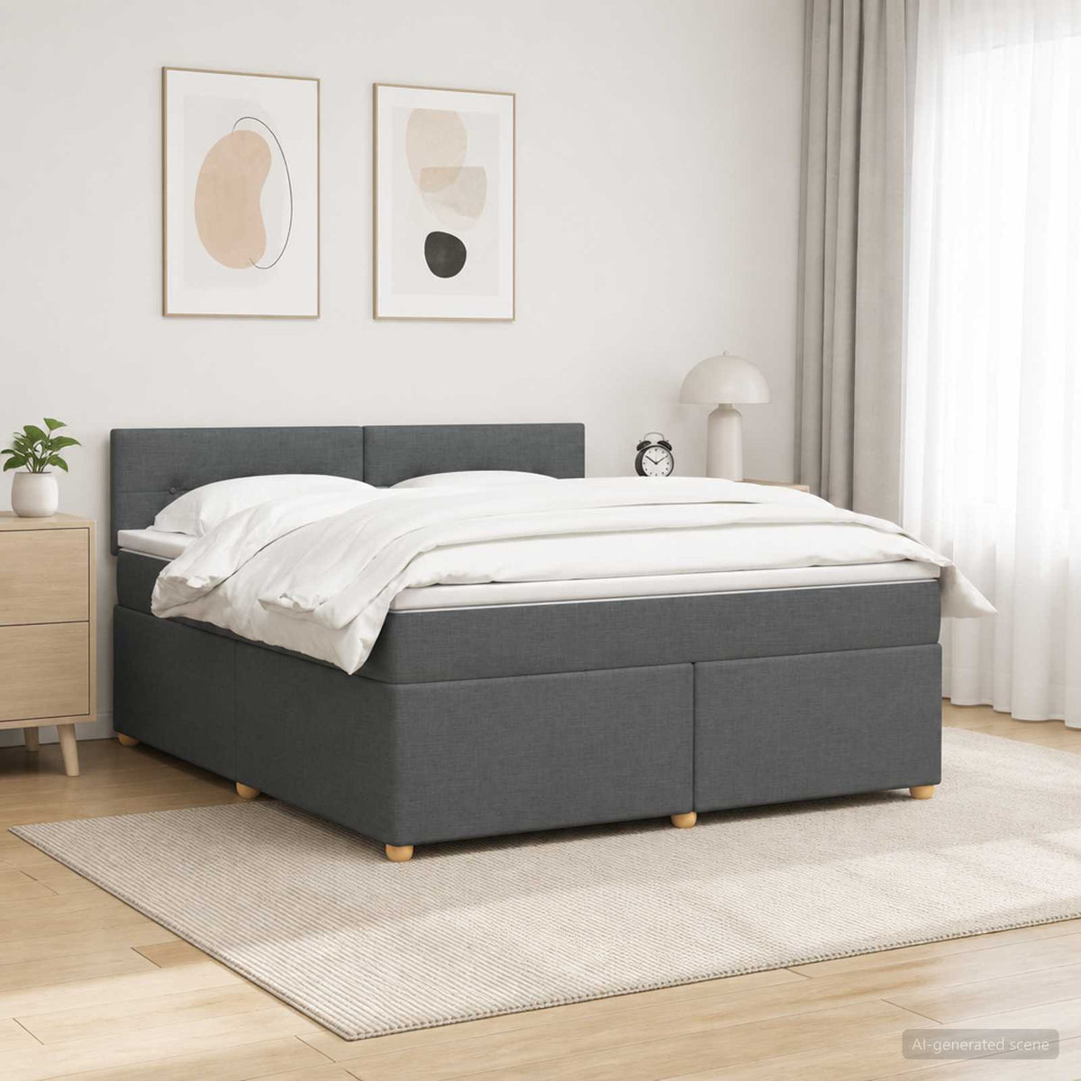 Boxspringbed met matras Donkergrijs 160 x 200 cm Stof is nu te koop bij PeponiXL, paradijselijk wonen!