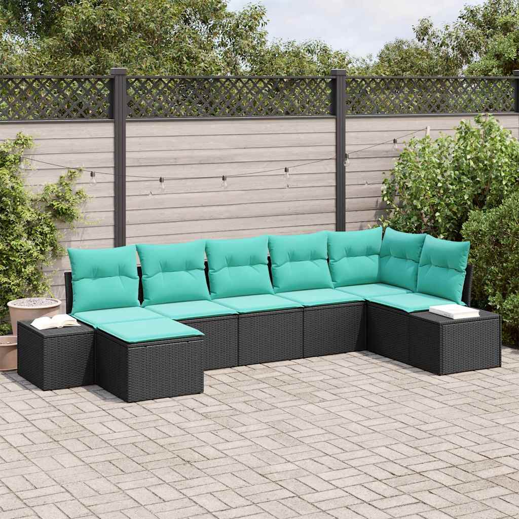 Tuin Sofa Set met kussen 7 pcs Zwart poly rattan is nu te koop bij PeponiXL, paradijselijk wonen!