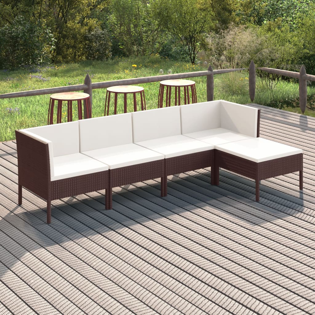 5-delige Loungeset met kussens poly rattan bruin is nu te koop bij PeponiXL, paradijselijk wonen!