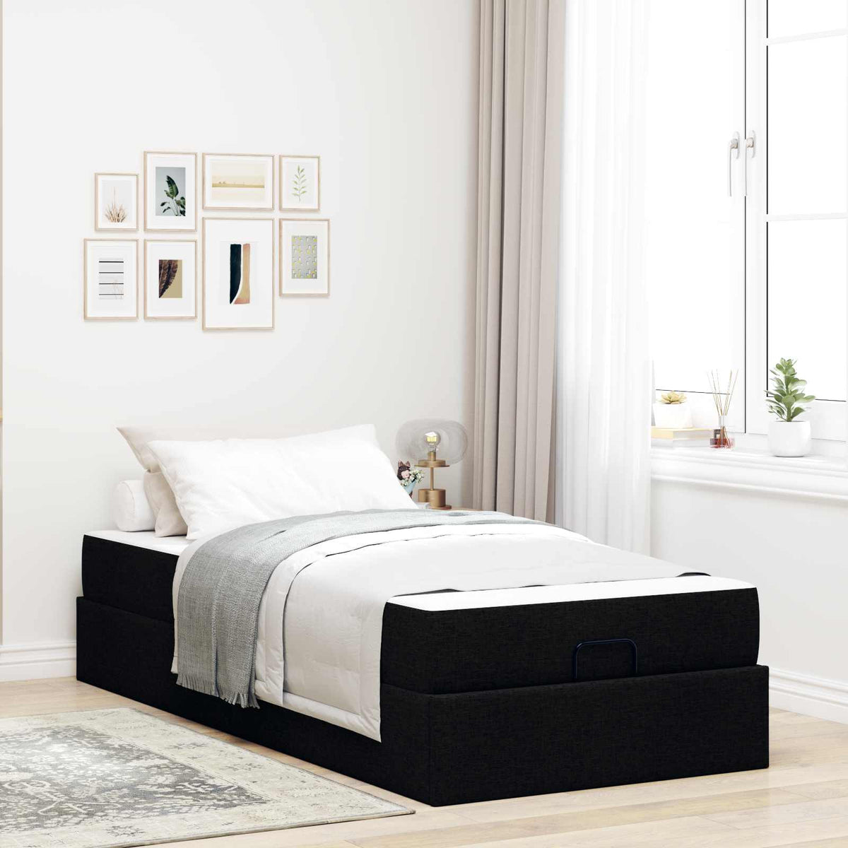 Bedframe met matras 2 pcs Zwart Stof is nu te koop bij PeponiXL, paradijselijk wonen!