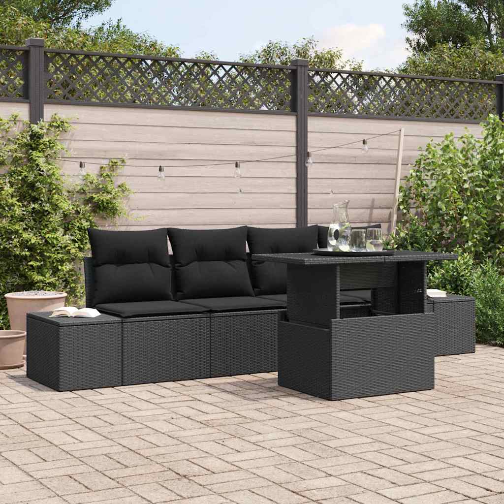 Bankstel met kussen 5 pcs Zwart poly rattan is nu te koop bij PeponiXL, paradijselijk wonen!