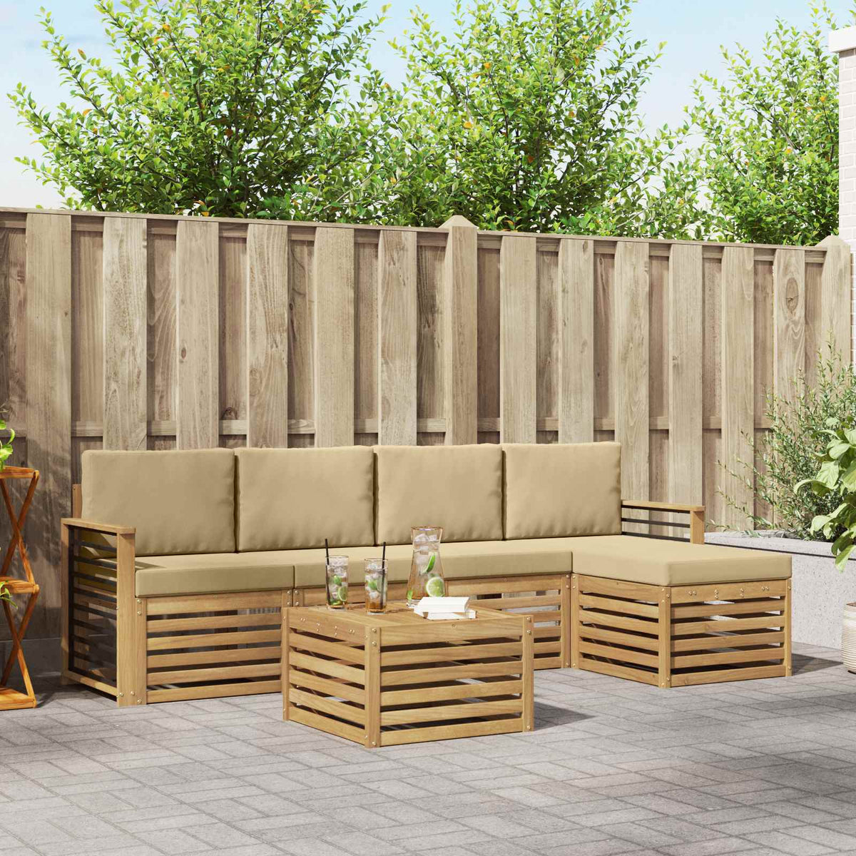 Buiten bankenset met kussen 6 pcs Wit en Beige Polyester is nu te koop bij PeponiXL, paradijselijk wonen!