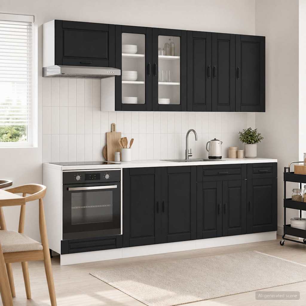 Keukenblok PORTO 8 pcs Zwart Bewerkt hout is nu te koop bij PeponiXL, paradijselijk wonen!