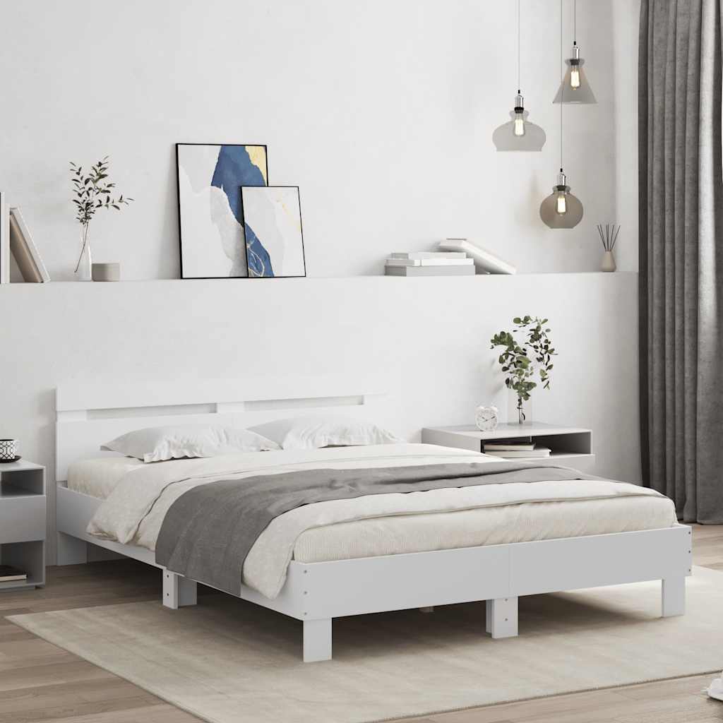 Bedframe met hoofdeinde bewerkt hout wit 150x200 cm is nu te koop bij PeponiXL, paradijselijk wonen!