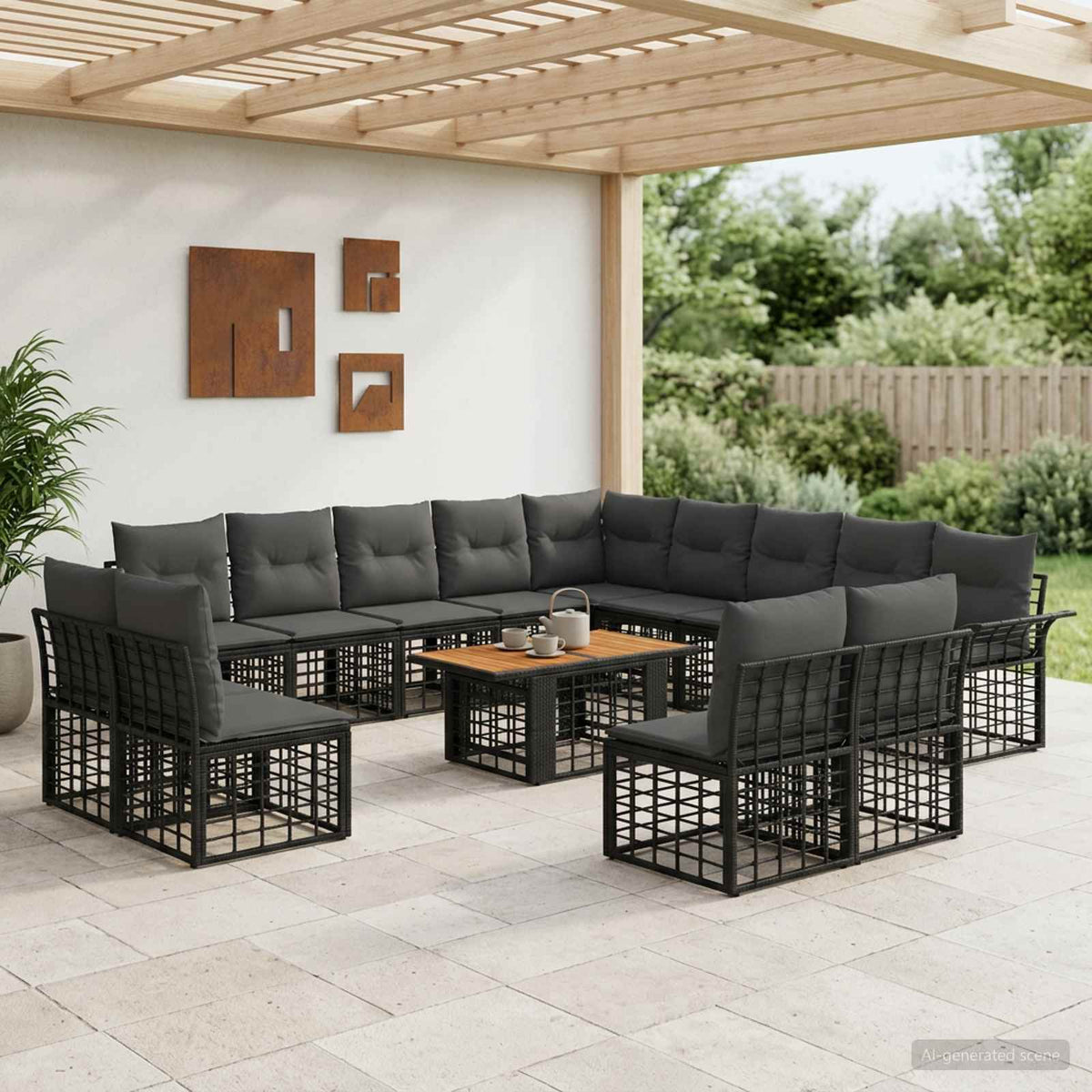 Tuinbankenset 14 st Zwart en Donkergrijs poly rattan is nu te koop bij PeponiXL, paradijselijk wonen!