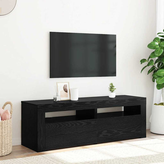 Tv-meubel met LED 120x35x40 cm bewerkt hout zwart eiken is nu te koop bij PeponiXL, paradijselijk wonen!