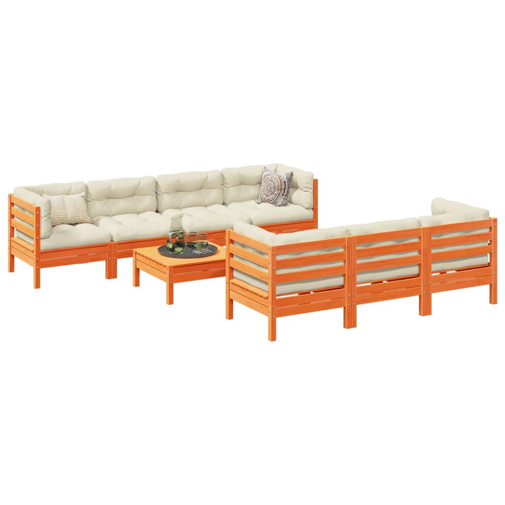 8-delige Loungeset met kussens massief grenenhout wasbruin is nu te koop bij PeponiXL, paradijselijk wonen!