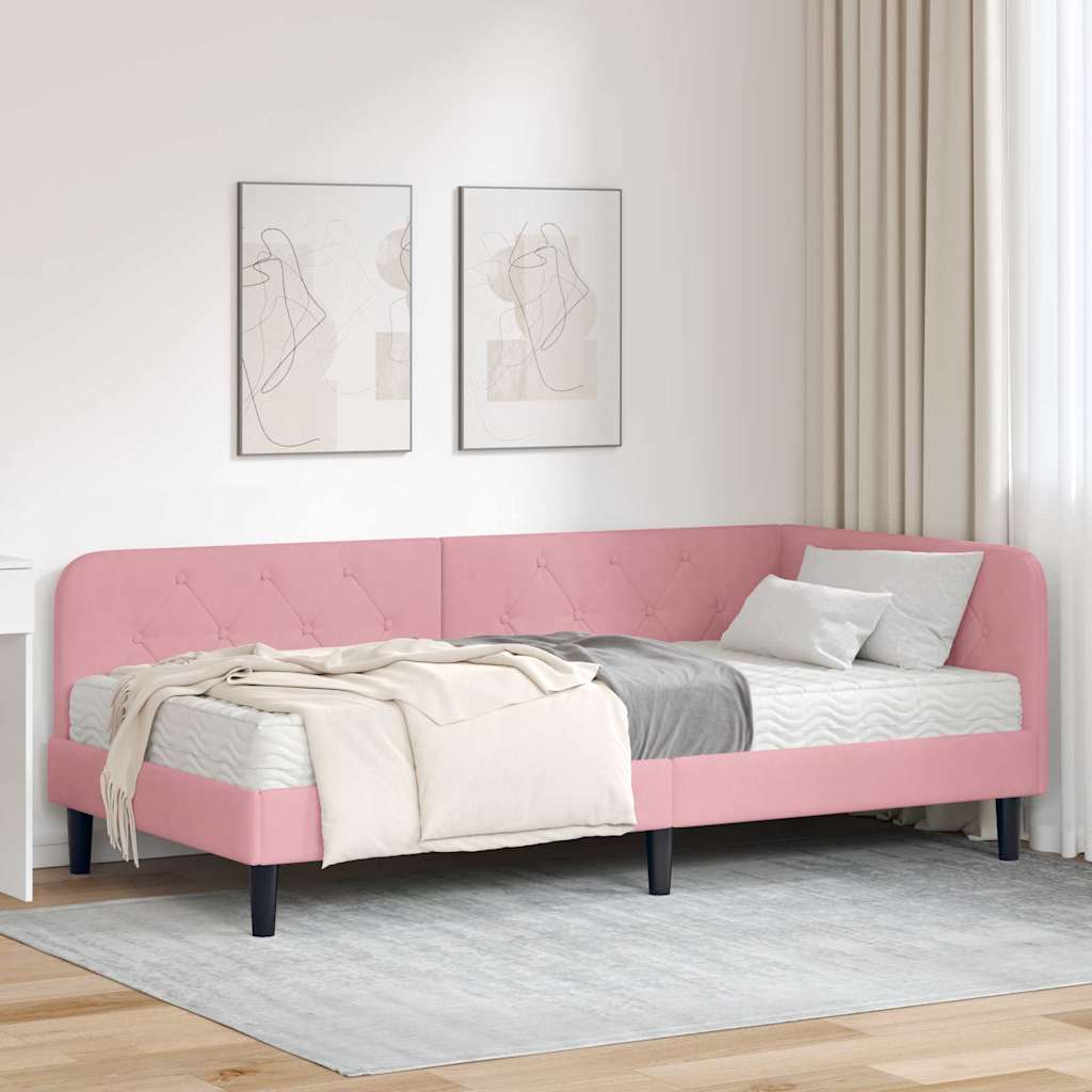 Hoekbedframe Roze 100 x 200 cm Fluweel is nu te koop bij PeponiXL, paradijselijk wonen!