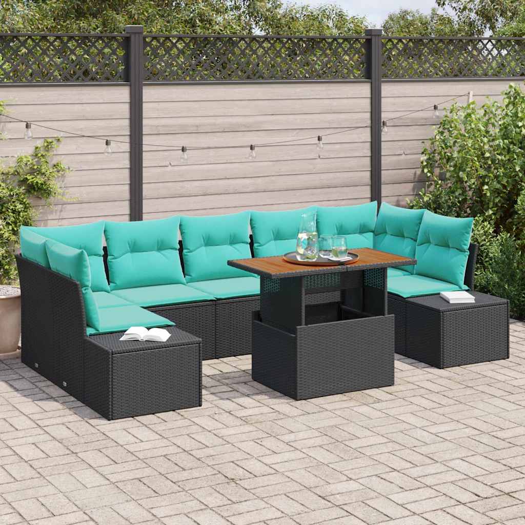 Tuin Eetset met kussen 8 pcs Zwart en Blauwgroen is nu te koop bij PeponiXL, paradijselijk wonen!