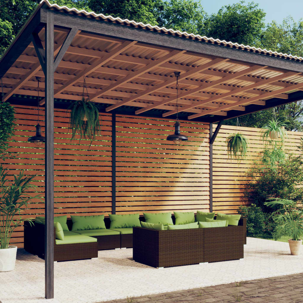 9-delige Loungeset met kussens poly rattan bruin is nu te koop bij PeponiXL, paradijselijk wonen!