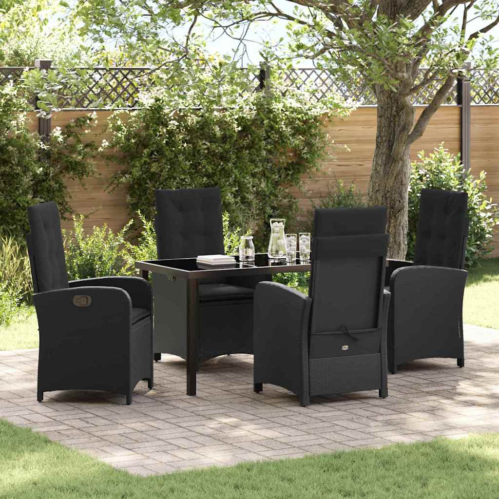 Tuin eettafelset met kussen 5 pcs Zwart poly rattan is nu te koop bij PeponiXL, paradijselijk wonen!