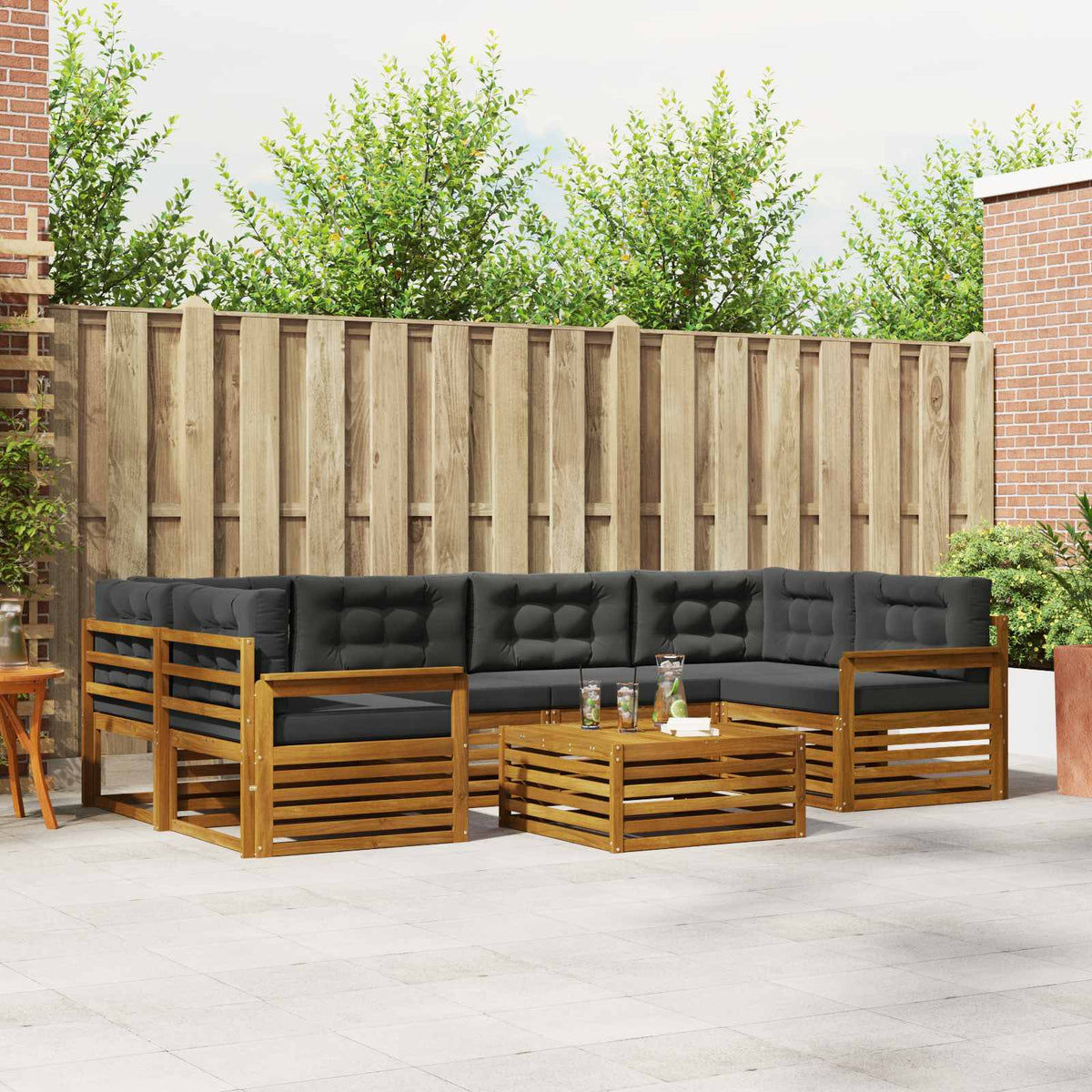 Buiten bankenset met kussen 7 pcs Natuurlijk en Antraciet is nu te koop bij PeponiXL, paradijselijk wonen!