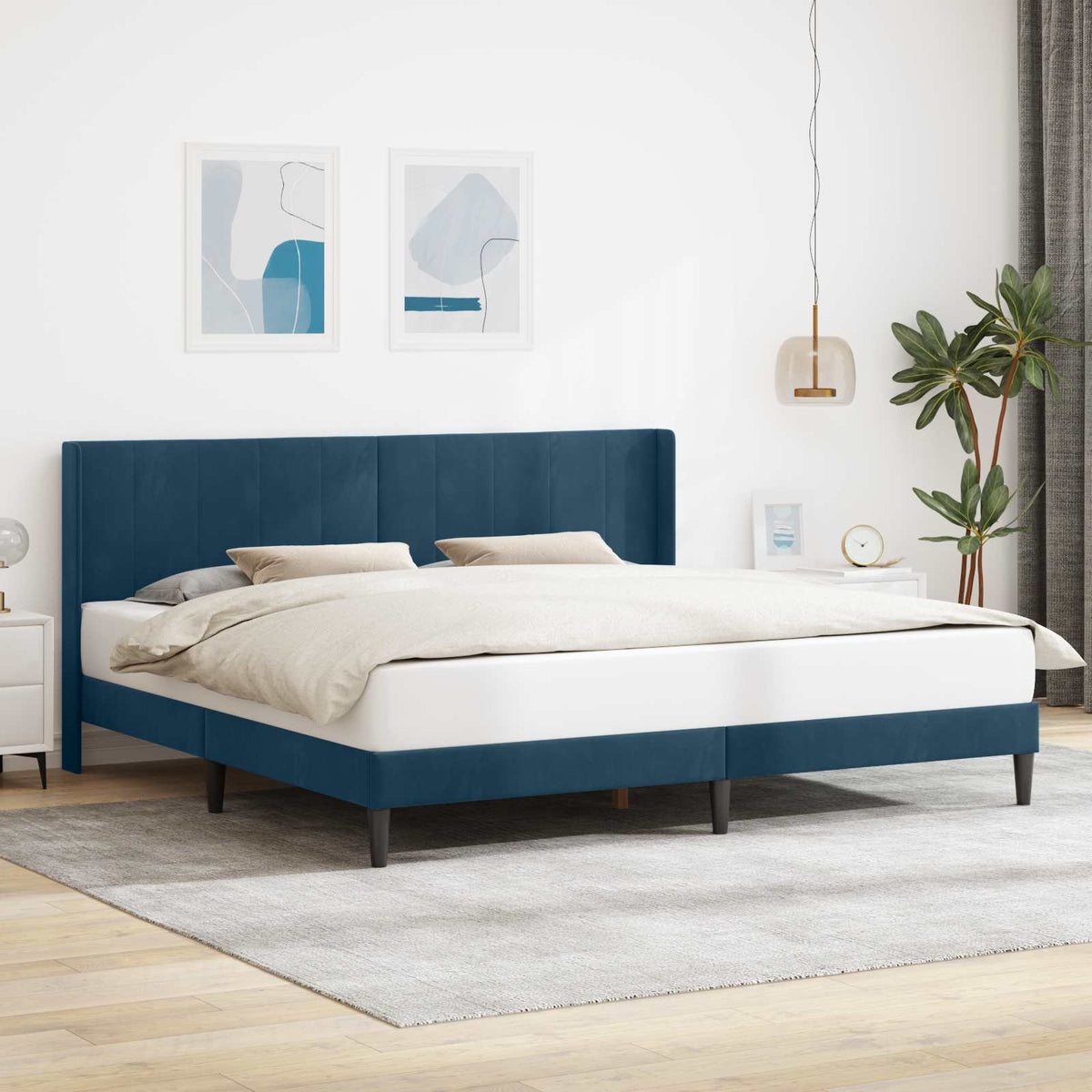Bedframe met hoofdeinde Blauw 200 x 200 cm Fluweel is nu te koop bij PeponiXL, paradijselijk wonen!