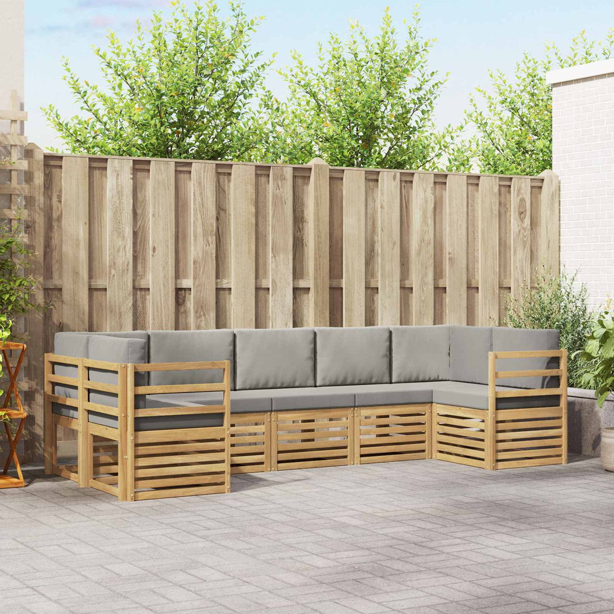 Hoekbank Set 7 pcs Wit en Lichtgrijs 304 x 126,5 x 73 cm is nu te koop bij PeponiXL, paradijselijk wonen!