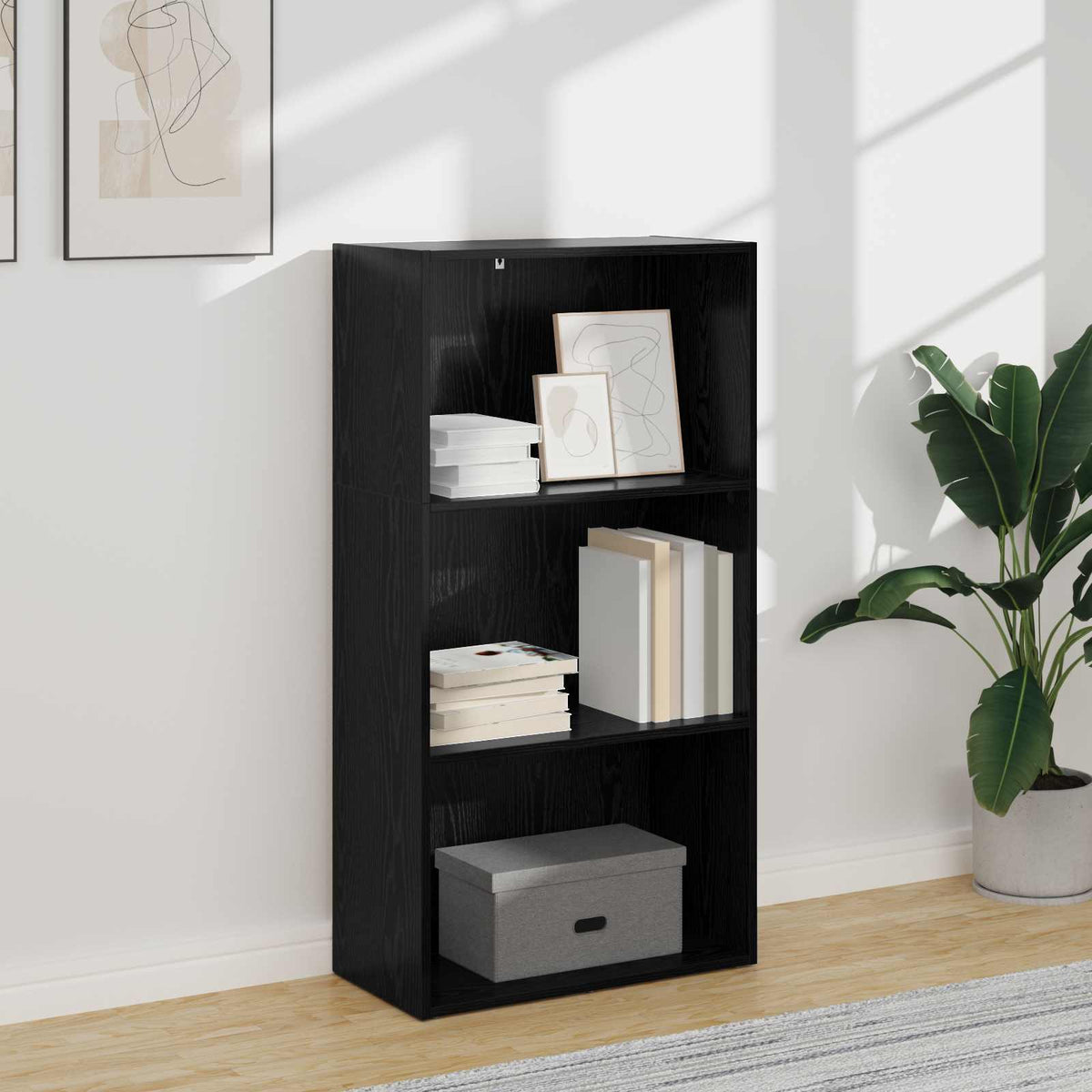 Boekenkast Zwart Eiken 60 x 30 x 114 cm Bewerkt hout is nu te koop bij PeponiXL, paradijselijk wonen!
