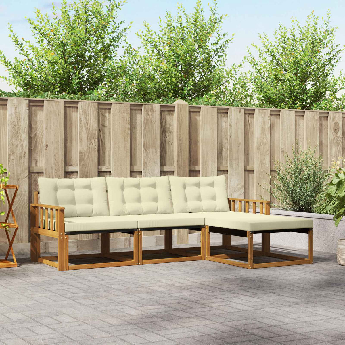 Buiten bankenset met kussen 4 pcs Natuurlijk en Crème is nu te koop bij PeponiXL, paradijselijk wonen!