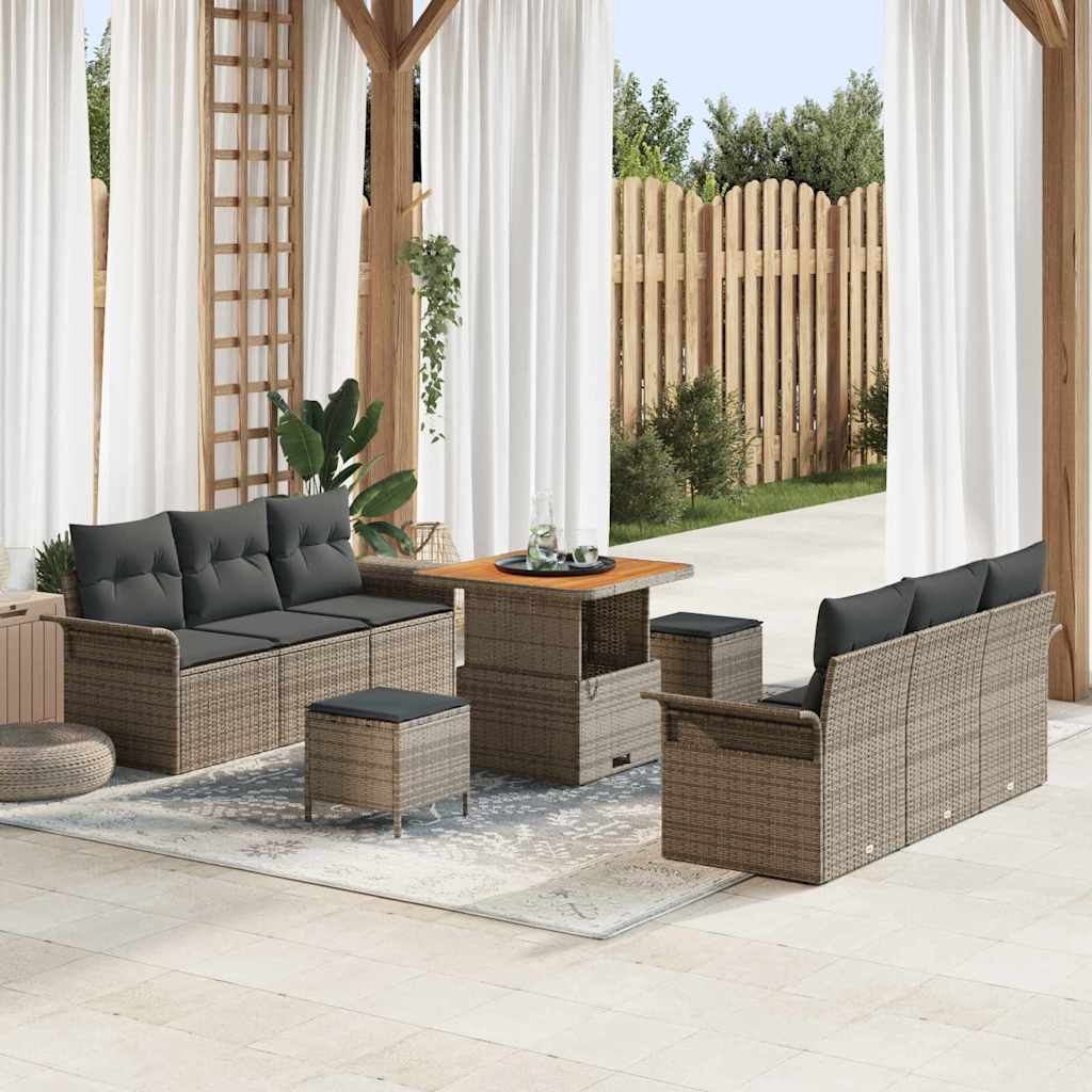 Tuinbankenset met kussen 9 pcs Grijs poly rattan is nu te koop bij PeponiXL, paradijselijk wonen!