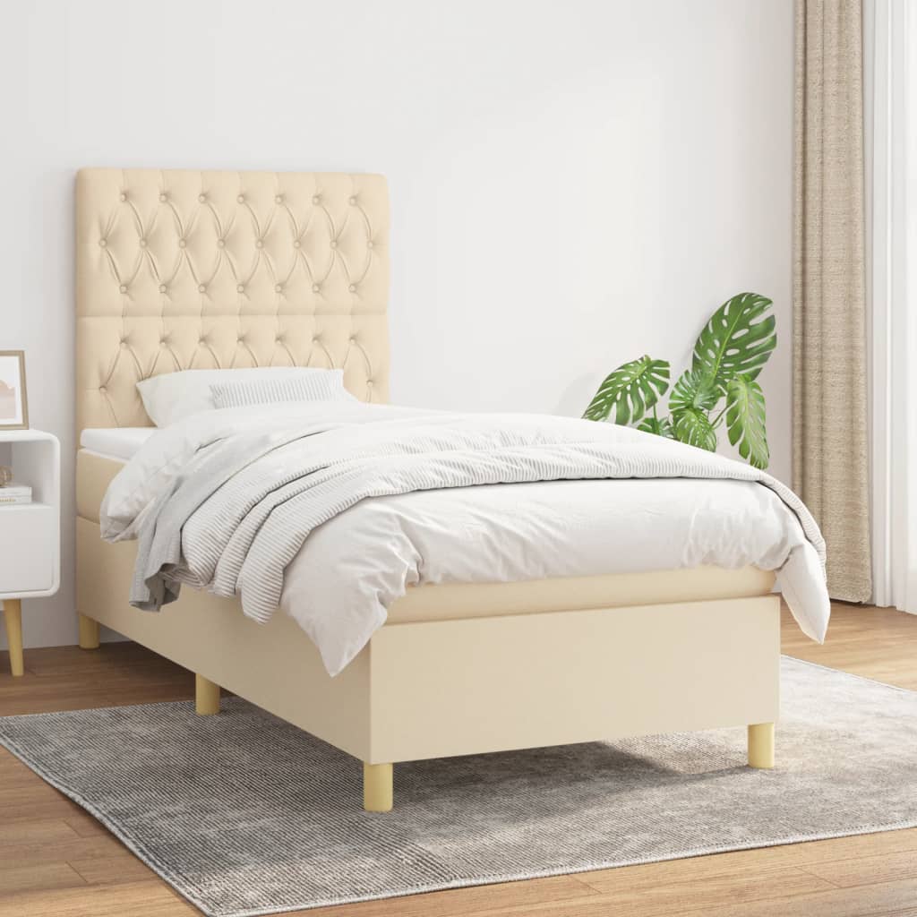 Boxspring met matras stof crèmekleurig 90x200 cm is nu te koop bij PeponiXL, paradijselijk wonen!
