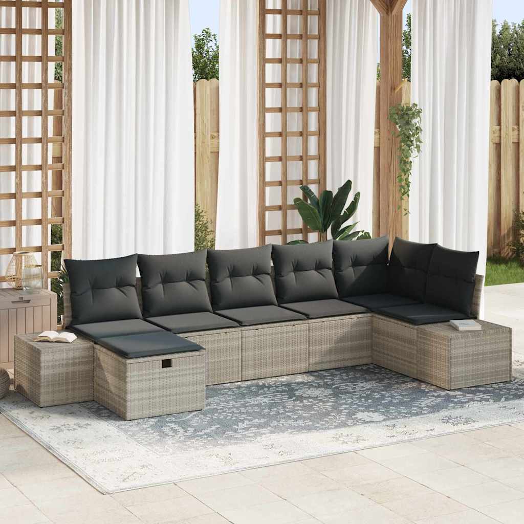 Tuin Sofa Set 7 st Lichtgrijs poly rattan is nu te koop bij PeponiXL, paradijselijk wonen!