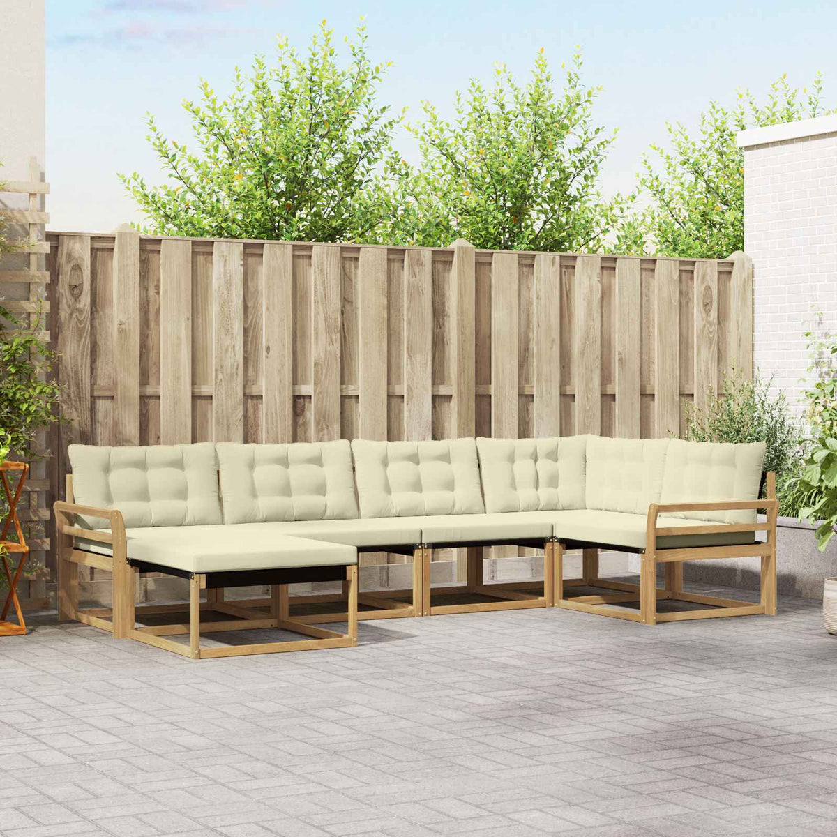 Buiten bankenset met kussen 6 pcs Wit en crèmekleurig is nu te koop bij PeponiXL, paradijselijk wonen!