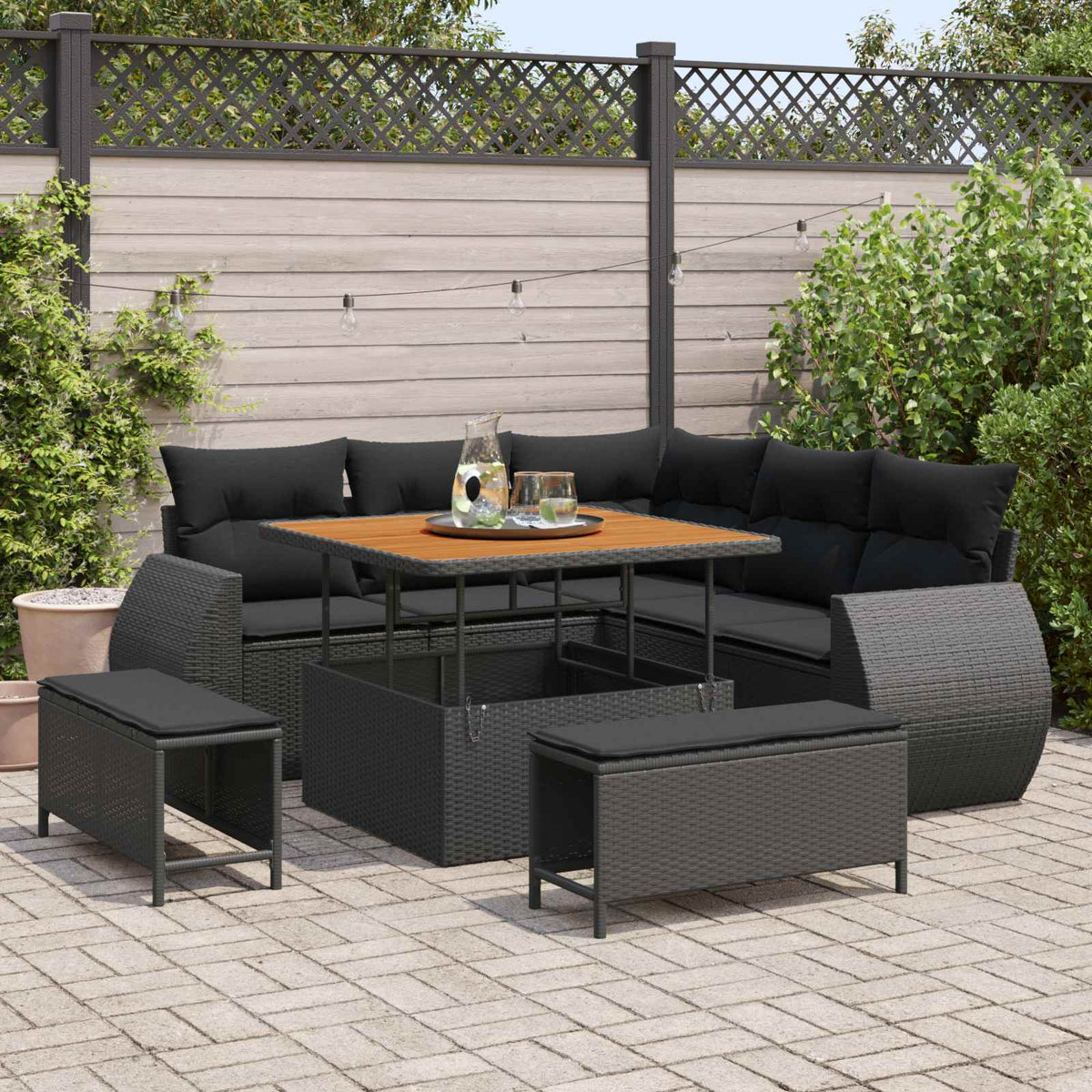 Tuin Sofa Set met kussen met opslag 8 pcs Zwart poly rattan is nu te koop bij PeponiXL, paradijselijk wonen!