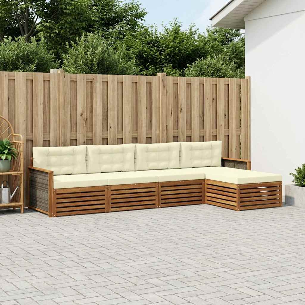 Buiten bankenset met kussen 5 pcs Natuurlijk en Crème is nu te koop bij PeponiXL, paradijselijk wonen!