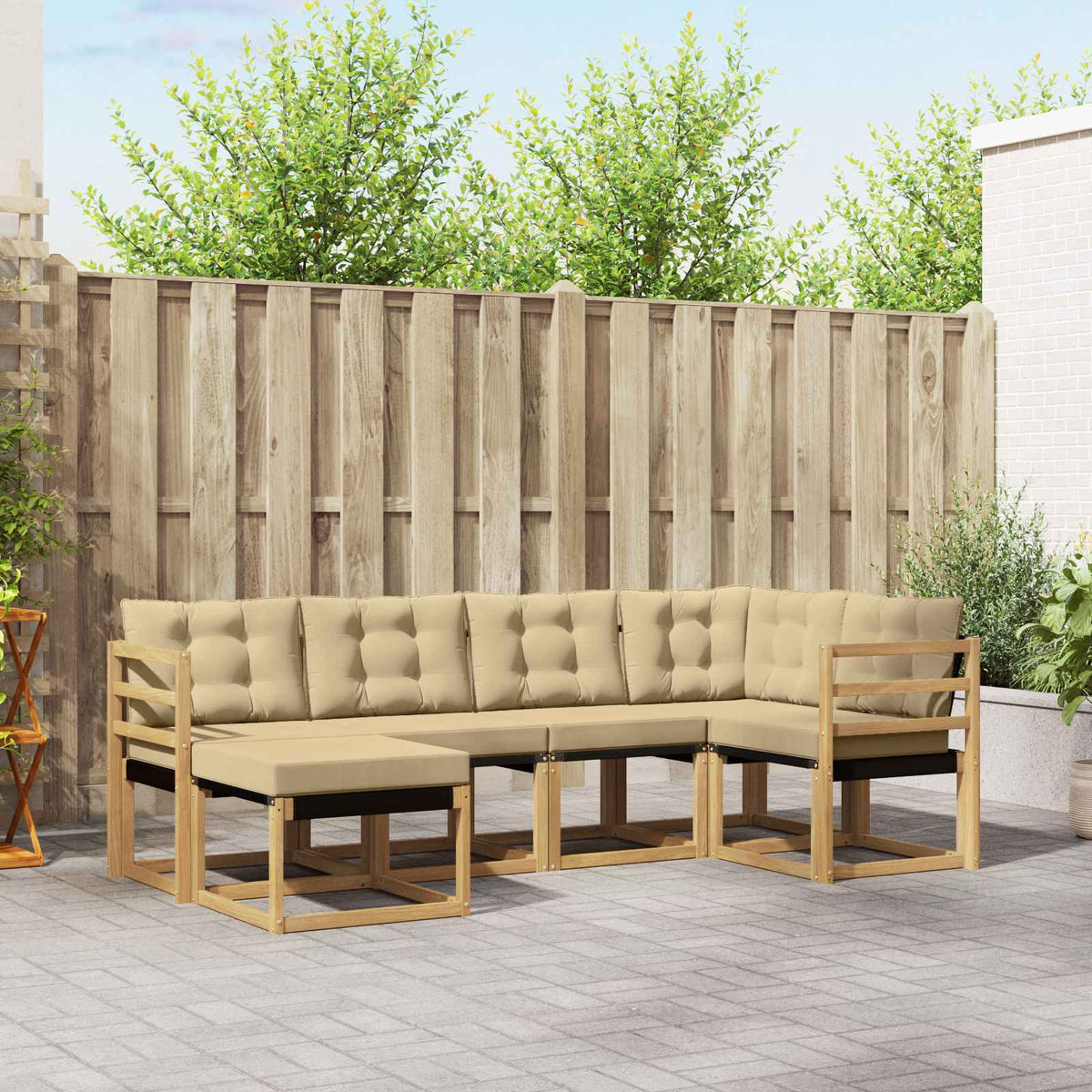 Buiten bankenset met kussen 6 pcs Wit en Beige is nu te koop bij PeponiXL, paradijselijk wonen!