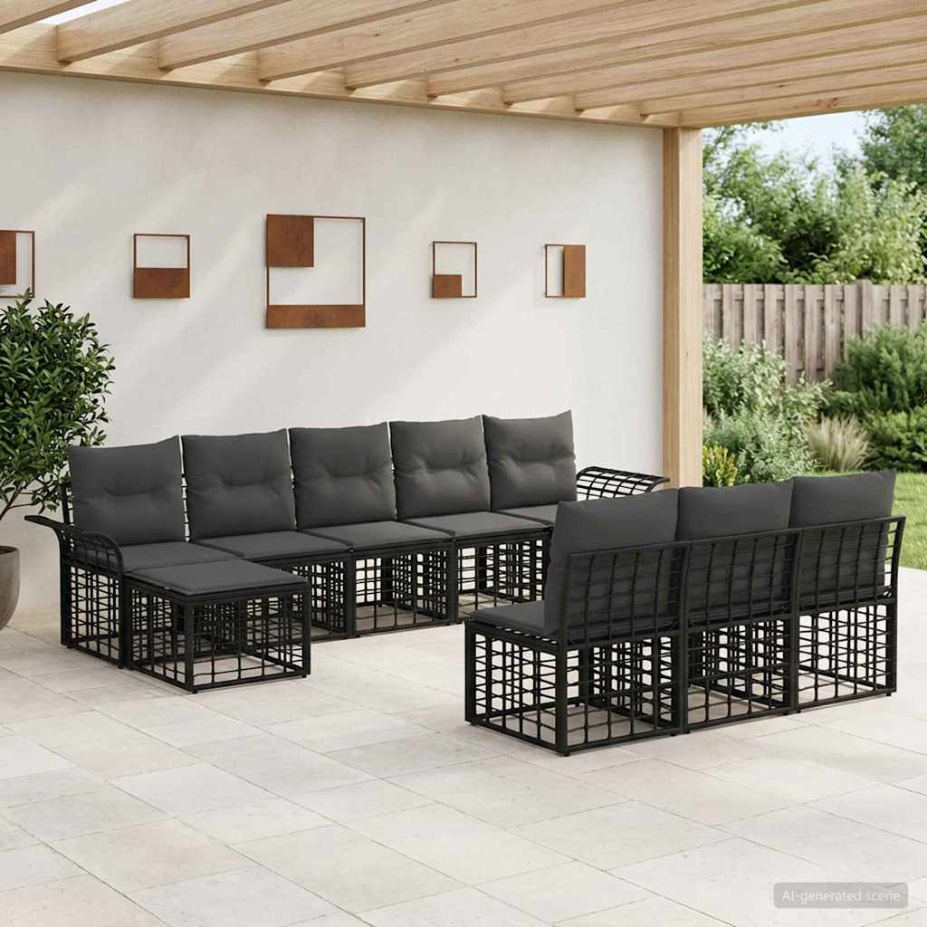 Buiten bankenset 9 pcs Zwart en Donkergrijs Polyester is nu te koop bij PeponiXL, paradijselijk wonen!