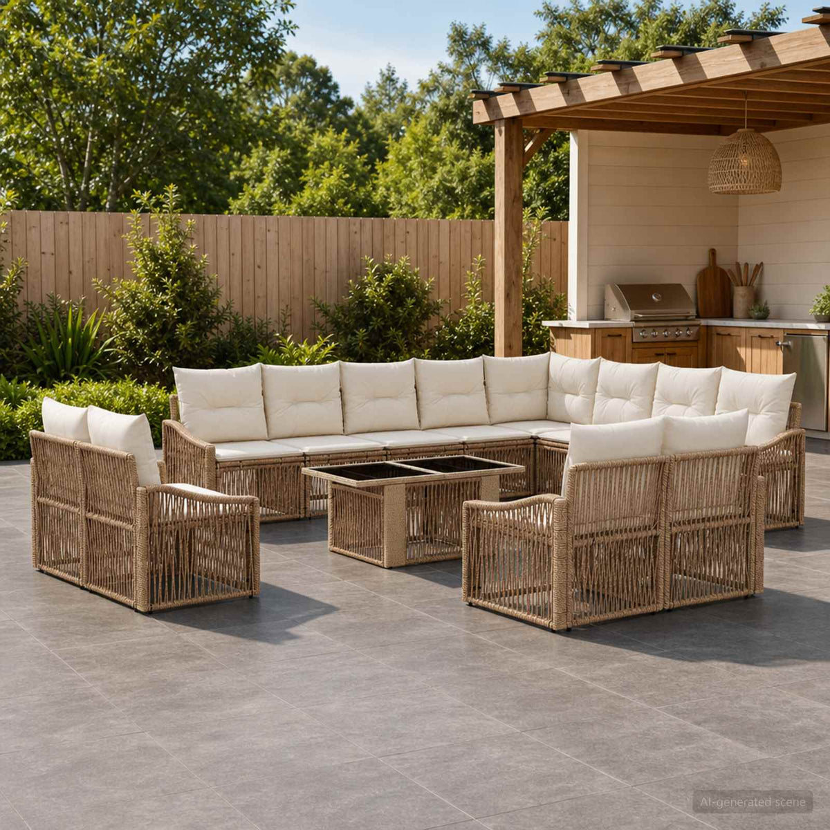 Tuinbankenset 13 st Beige en Crème Wit poly rattan is nu te koop bij PeponiXL, paradijselijk wonen!