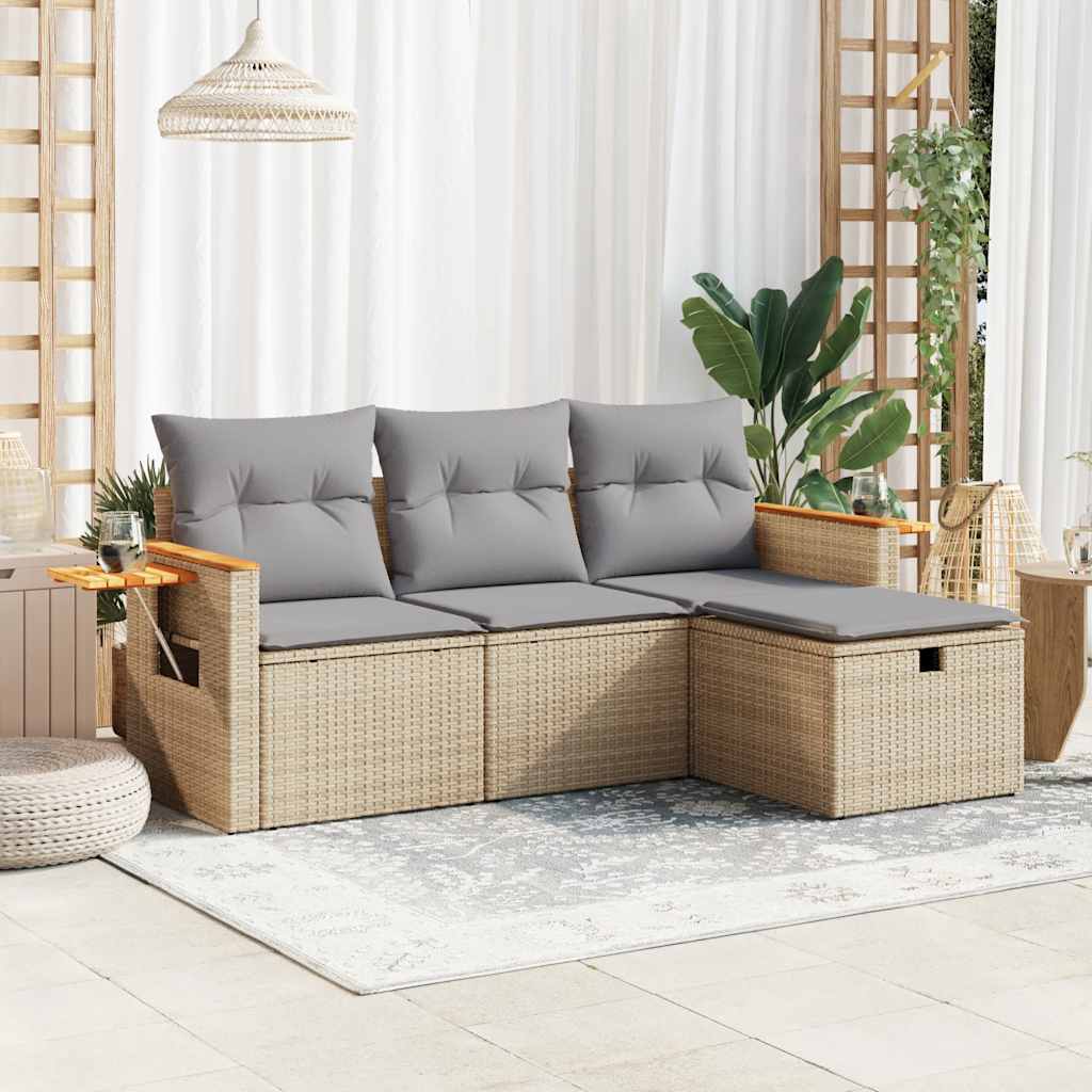 4-delige Loungeset met kussens poly rattan beige is nu te koop bij PeponiXL, paradijselijk wonen!
