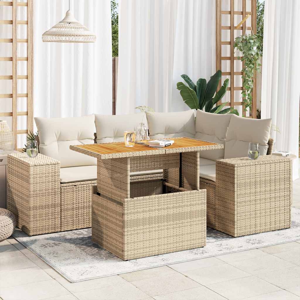 5-delige Loungeset met kussens poly rattan beige is nu te koop bij PeponiXL, paradijselijk wonen!