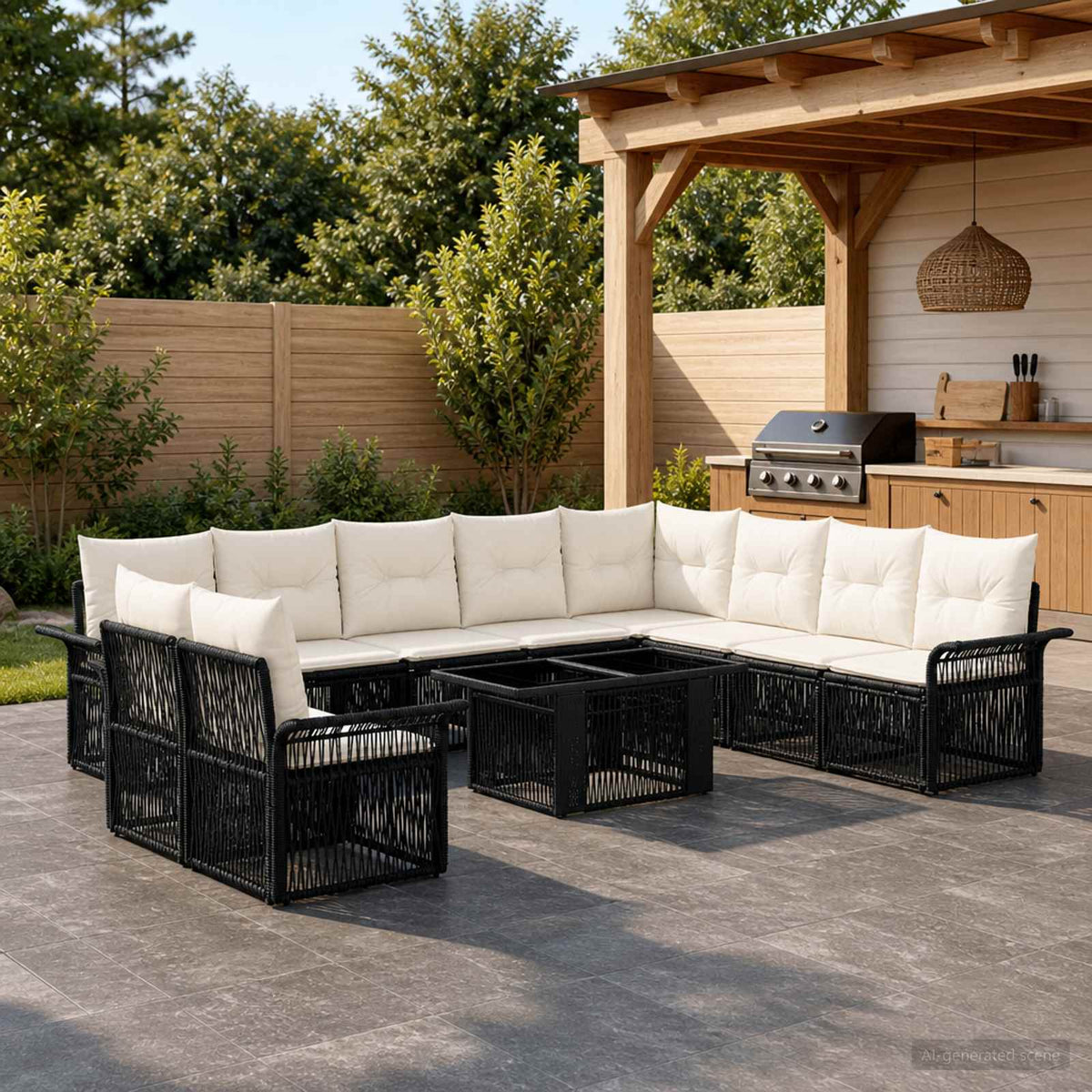 Tuinbankenset 11 st Zwart en Cream Wit poly rattan is nu te koop bij PeponiXL, paradijselijk wonen!
