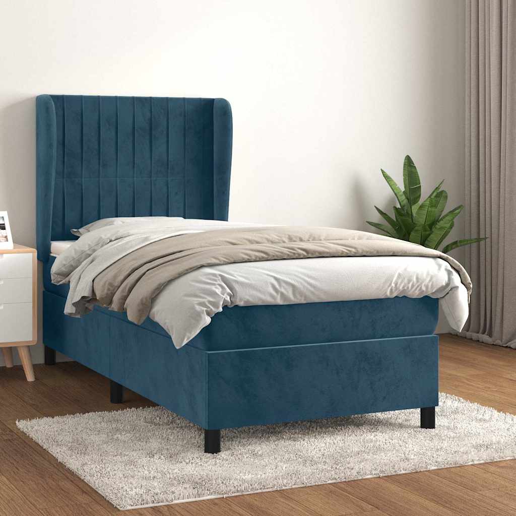 Boxspring met matras fluweel donkerblauw 80x200 cm is nu te koop bij PeponiXL, paradijselijk wonen!