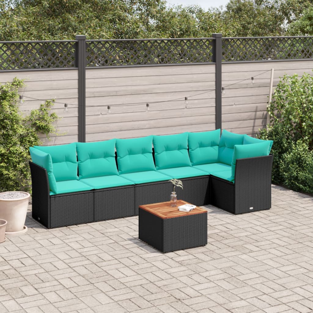 7-delige Loungeset met kussens poly rattan zwart is nu te koop bij PeponiXL, paradijselijk wonen!