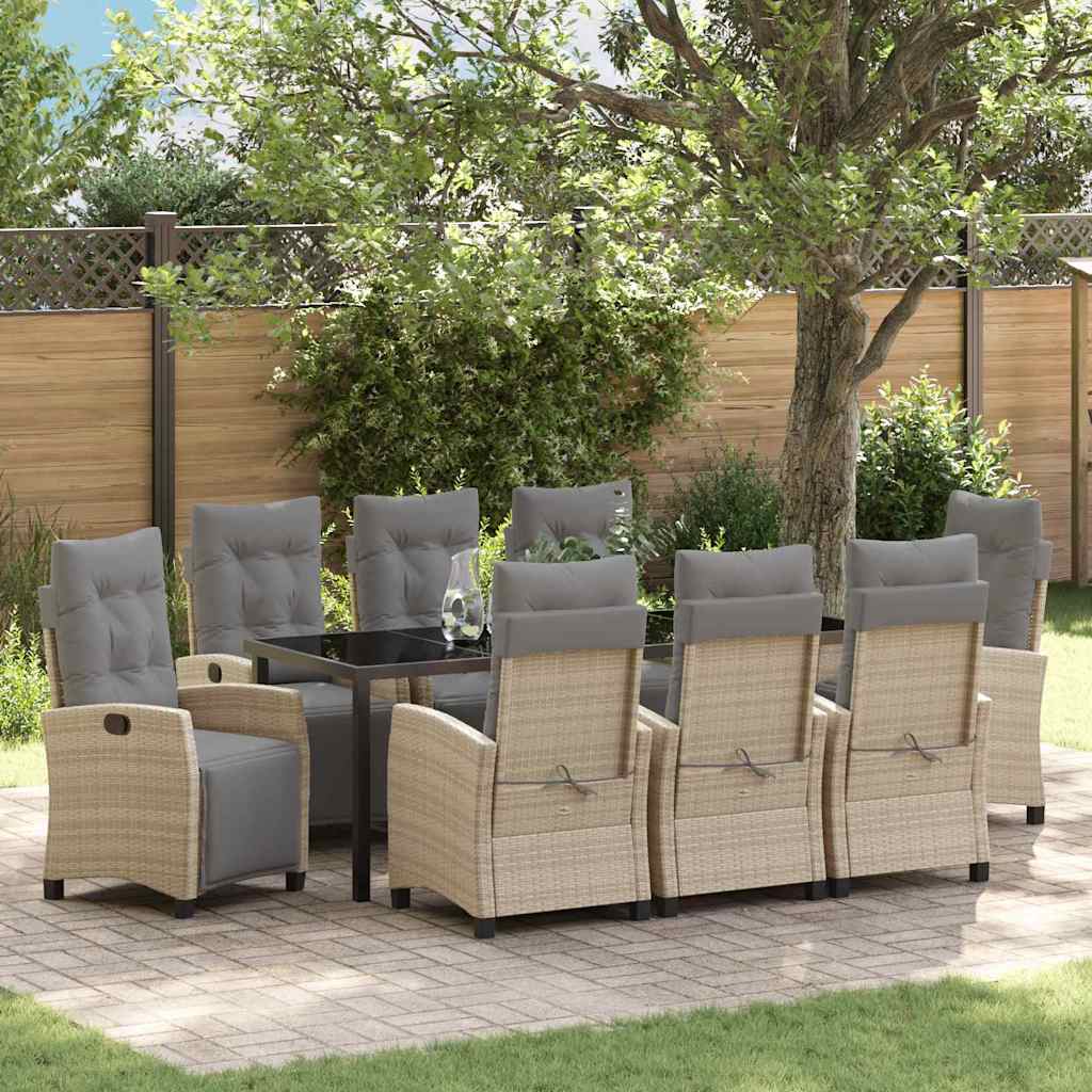 Tuin eettafelset met kussen 9 pcs Beige poly rattan is nu te koop bij PeponiXL, paradijselijk wonen!