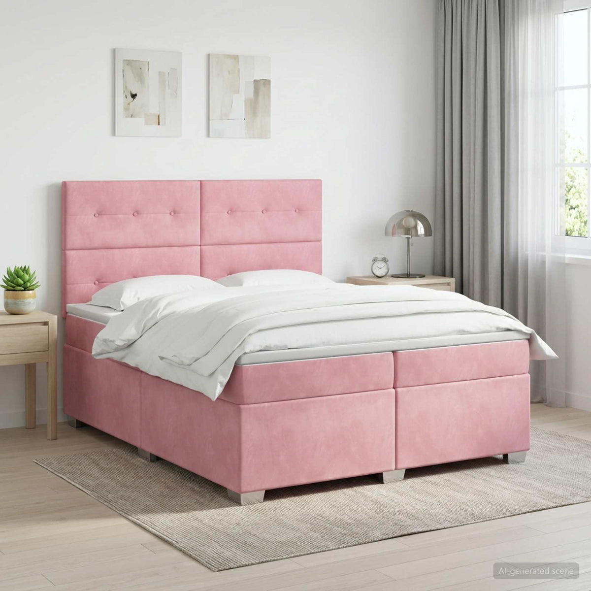 Boxspringbed met matras Roze 200 x 200 cm Fluweel is nu te koop bij PeponiXL, paradijselijk wonen!