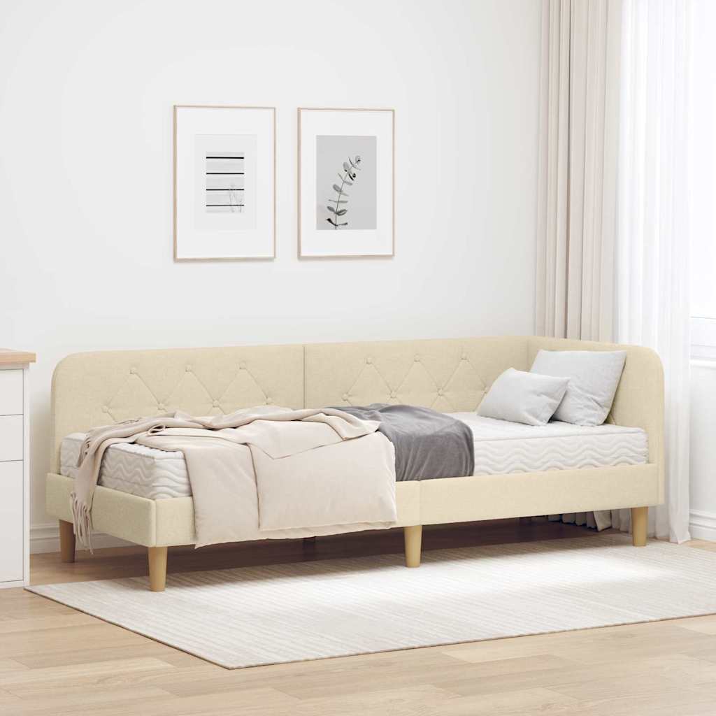 Hoekbedframe Crème 80 x 200 cm Stof is nu te koop bij PeponiXL, paradijselijk wonen!