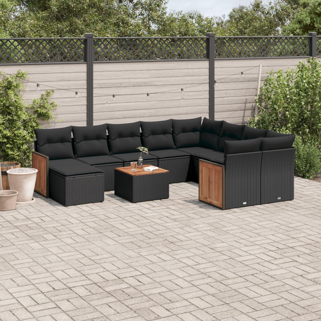 11-delige Loungeset met kussens poly rattan zwart is nu te koop bij PeponiXL, paradijselijk wonen!
