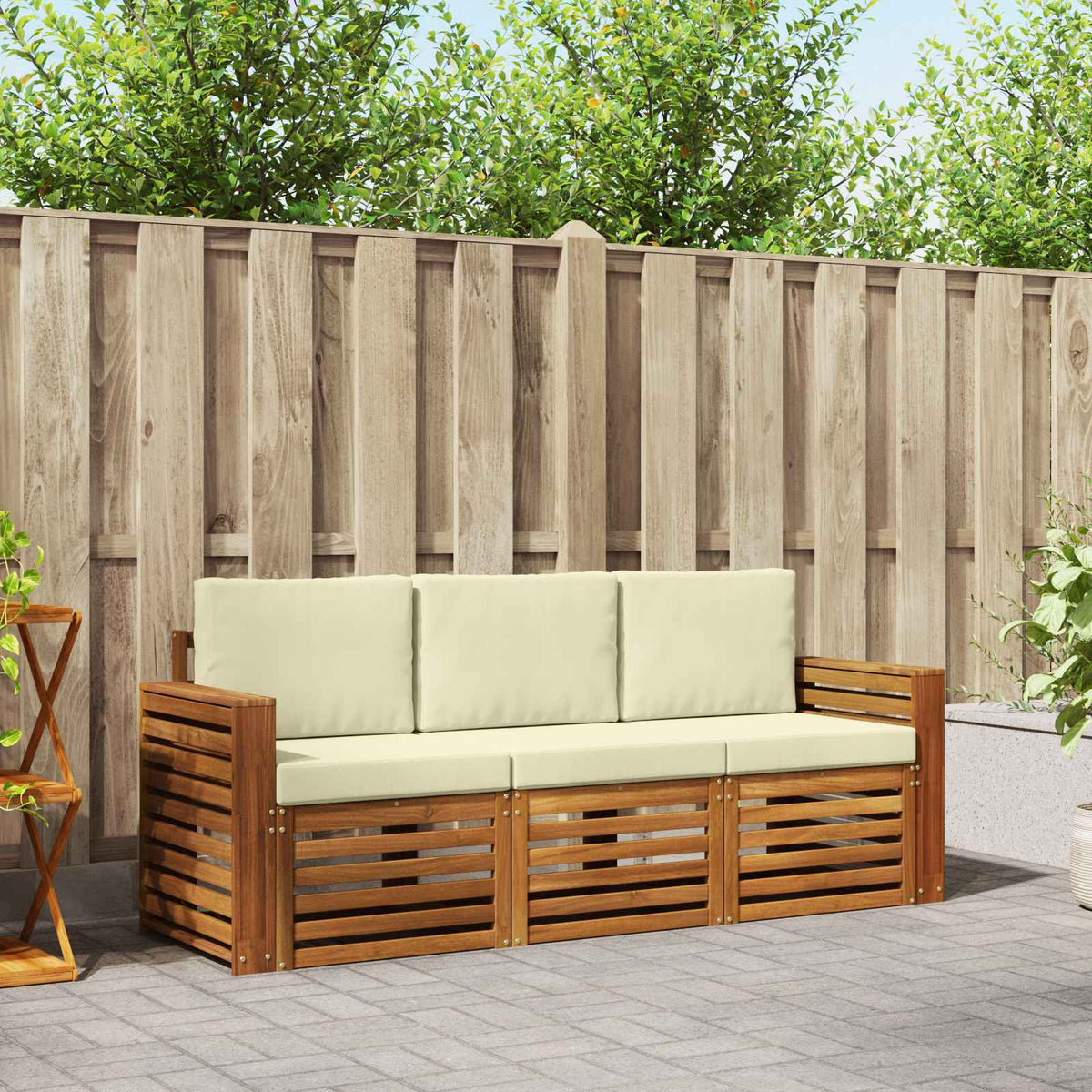 Sofa-Sets 3 pcs Natuurlijk en Crème Massief Acaciahout is nu te koop bij PeponiXL, paradijselijk wonen!