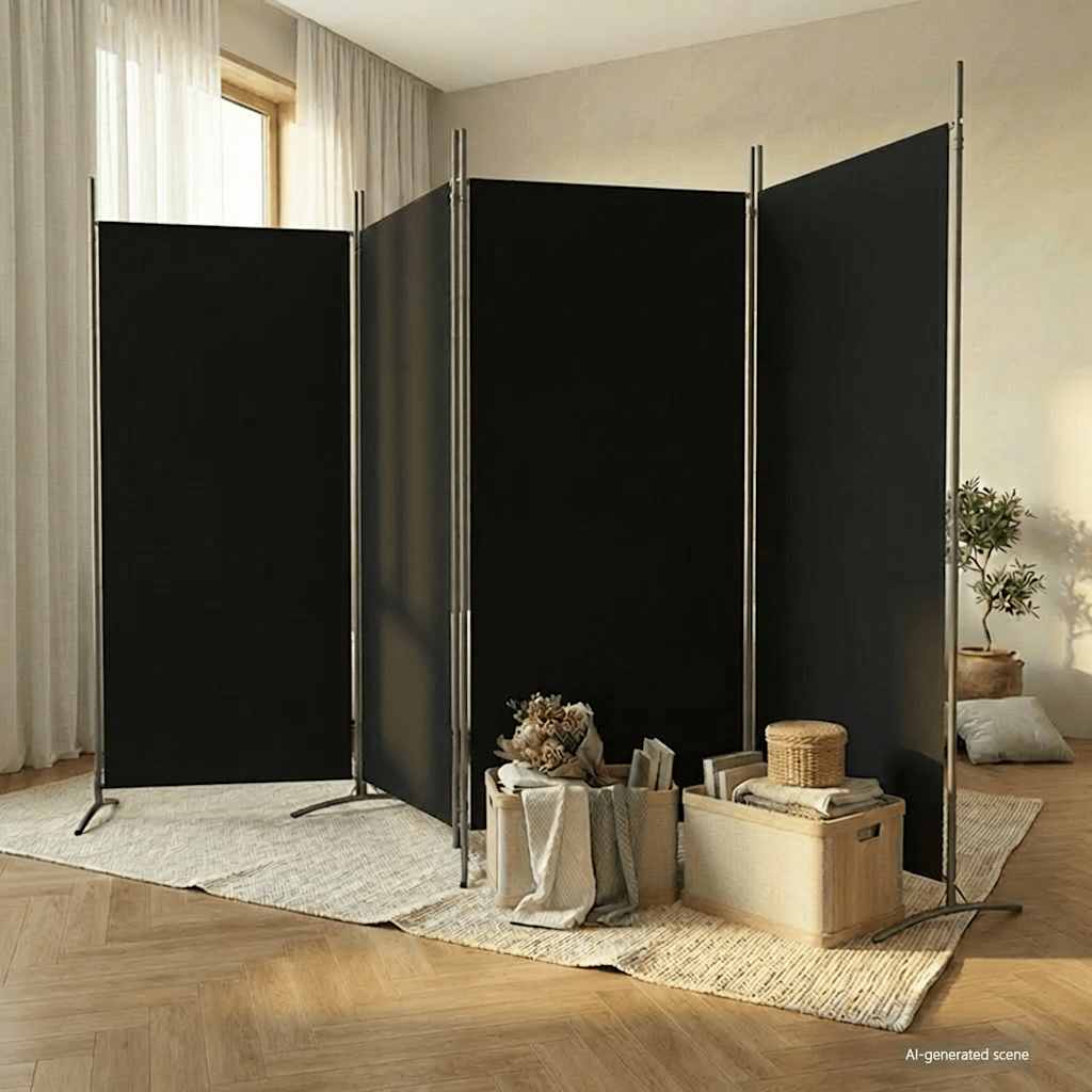 Kamerscherm met 4 panelen 346x180 cm stof zwart is nu te koop bij PeponiXL, paradijselijk wonen!