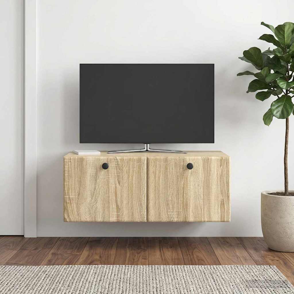 Wandbeugel TV-kast Sonoma Eiken 78,5 x 41 x 30 cm Bewerkt hout is nu te koop bij PeponiXL, paradijselijk wonen!