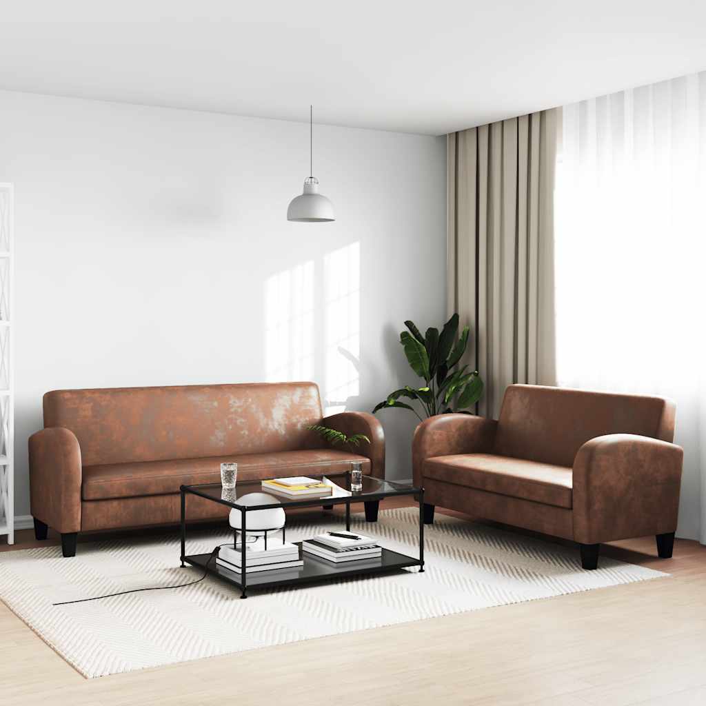Bankstel kunstsuède bruin 2-delig is nu te koop bij PeponiXL, paradijselijk wonen!