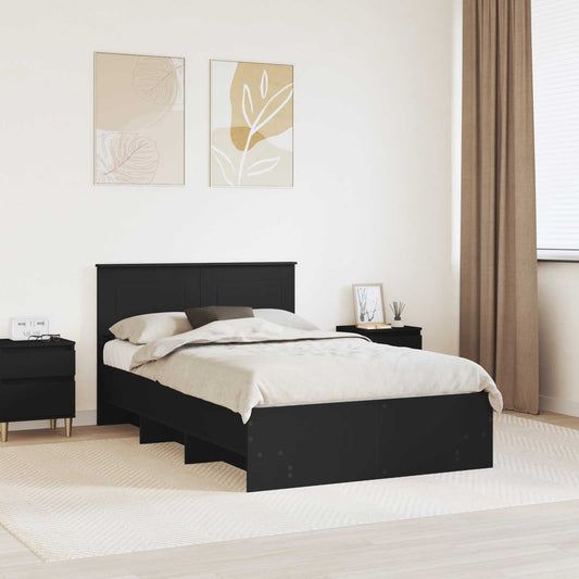 Bedframe met hoofdeinde Zwart 120 x 123 cm Bewerkt hout is nu te koop bij PeponiXL, paradijselijk wonen!