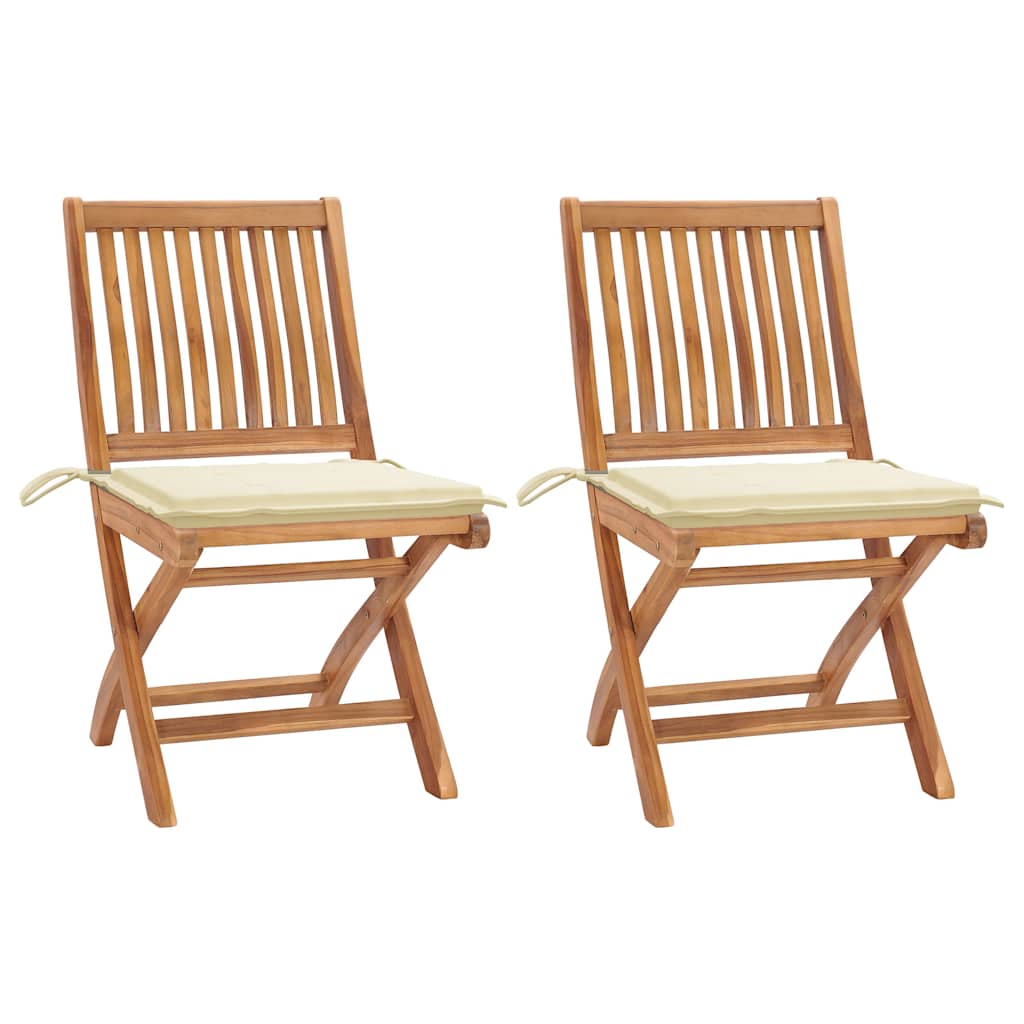 Tuinstoelen 2 st met crèmekleurige kussens massief teakhout is nu te koop bij PeponiXL, paradijselijk wonen!