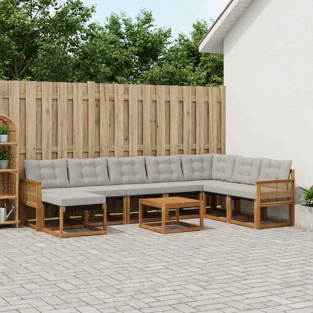 Buiten bankenset met kussen 9 pcs Naturel en lichtgrijs is nu te koop bij PeponiXL, paradijselijk wonen!