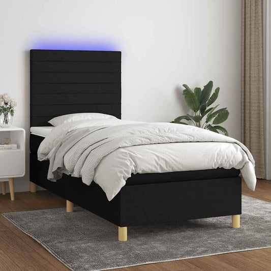 Boxspring met matras en LED stof zwart 90x190 cm is nu te koop bij PeponiXL, paradijselijk wonen!