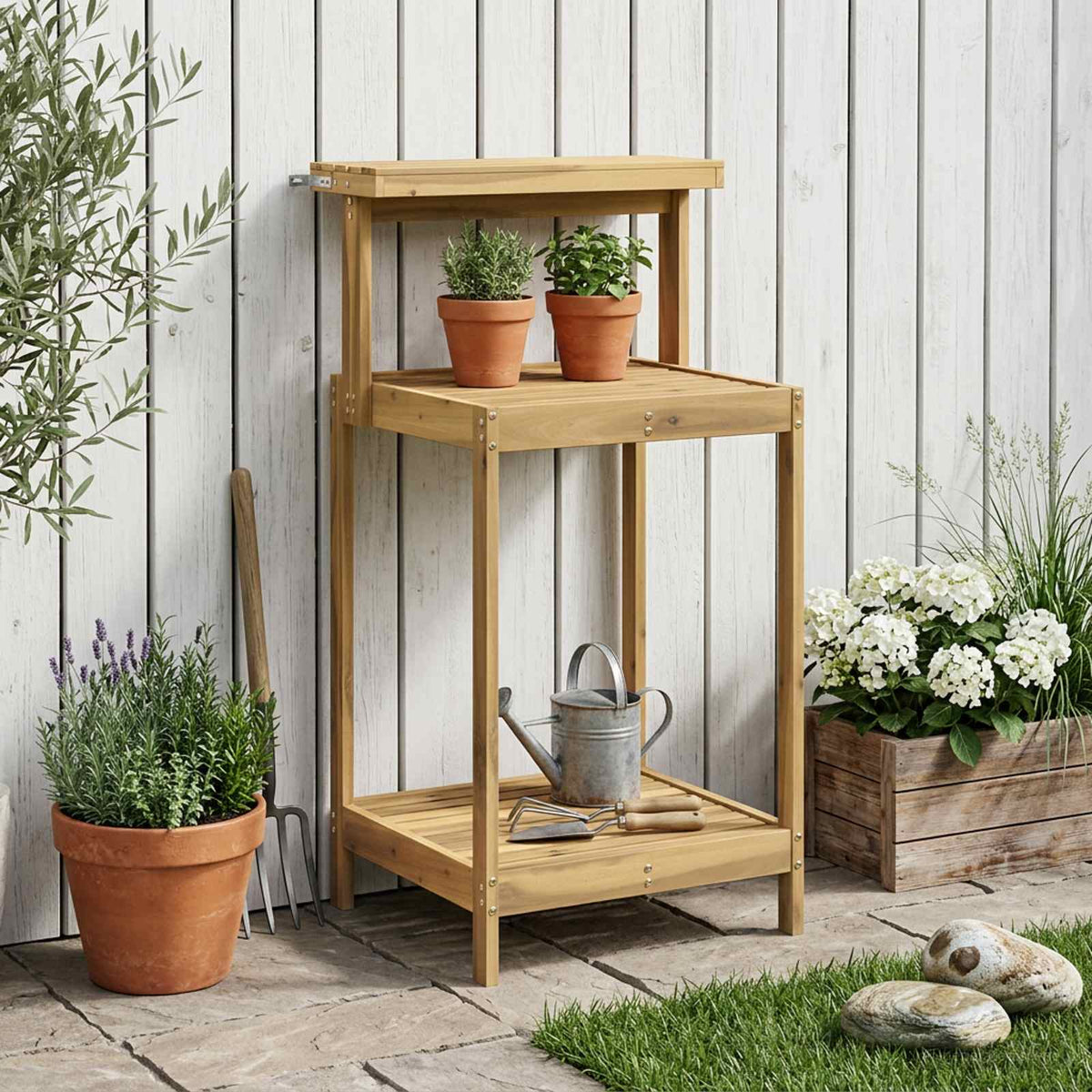Buiten pottingbank 56,5 x 48,5 x 107 cm Massief Acaciahout Wit is nu te koop bij PeponiXL, paradijselijk wonen!