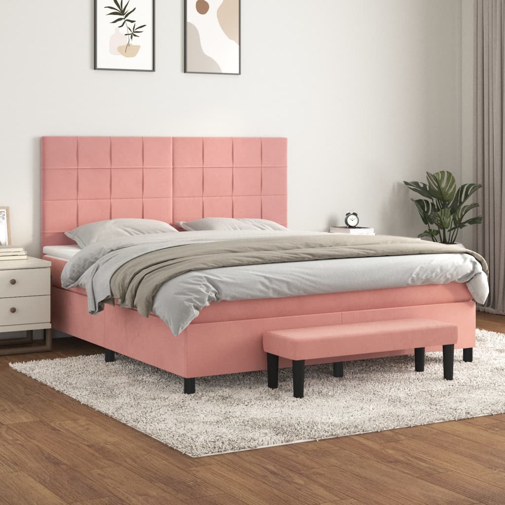 Boxspring met matras fluweel roze 160x200 cm is nu te koop bij PeponiXL, paradijselijk wonen!