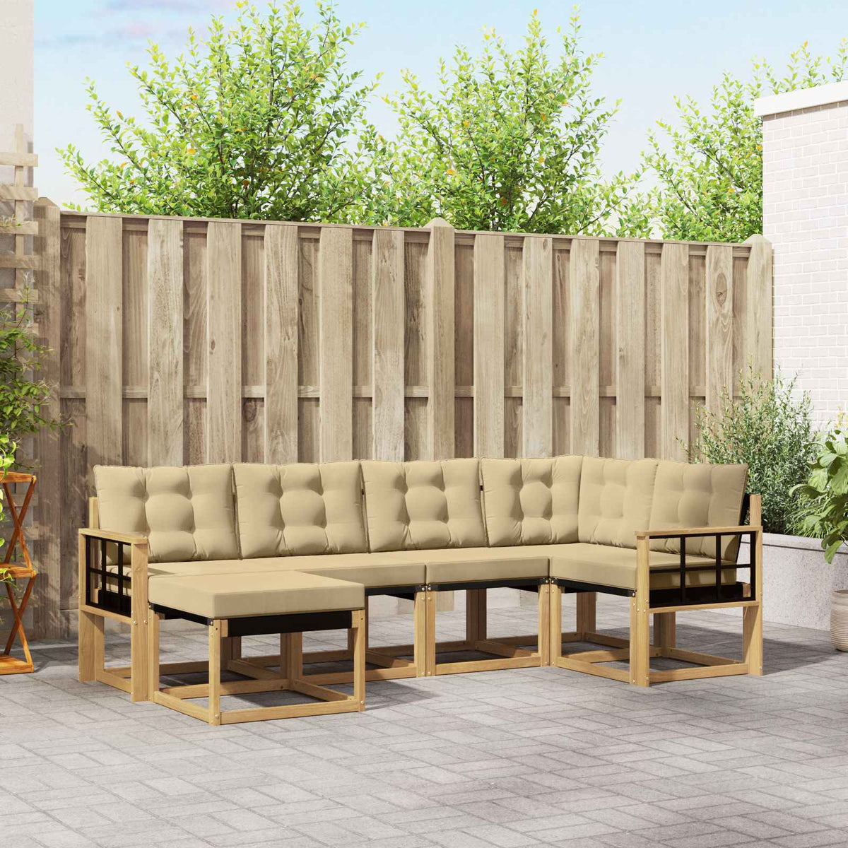 Buiten bankenset met kussen 6 pcs Wit en Beige is nu te koop bij PeponiXL, paradijselijk wonen!